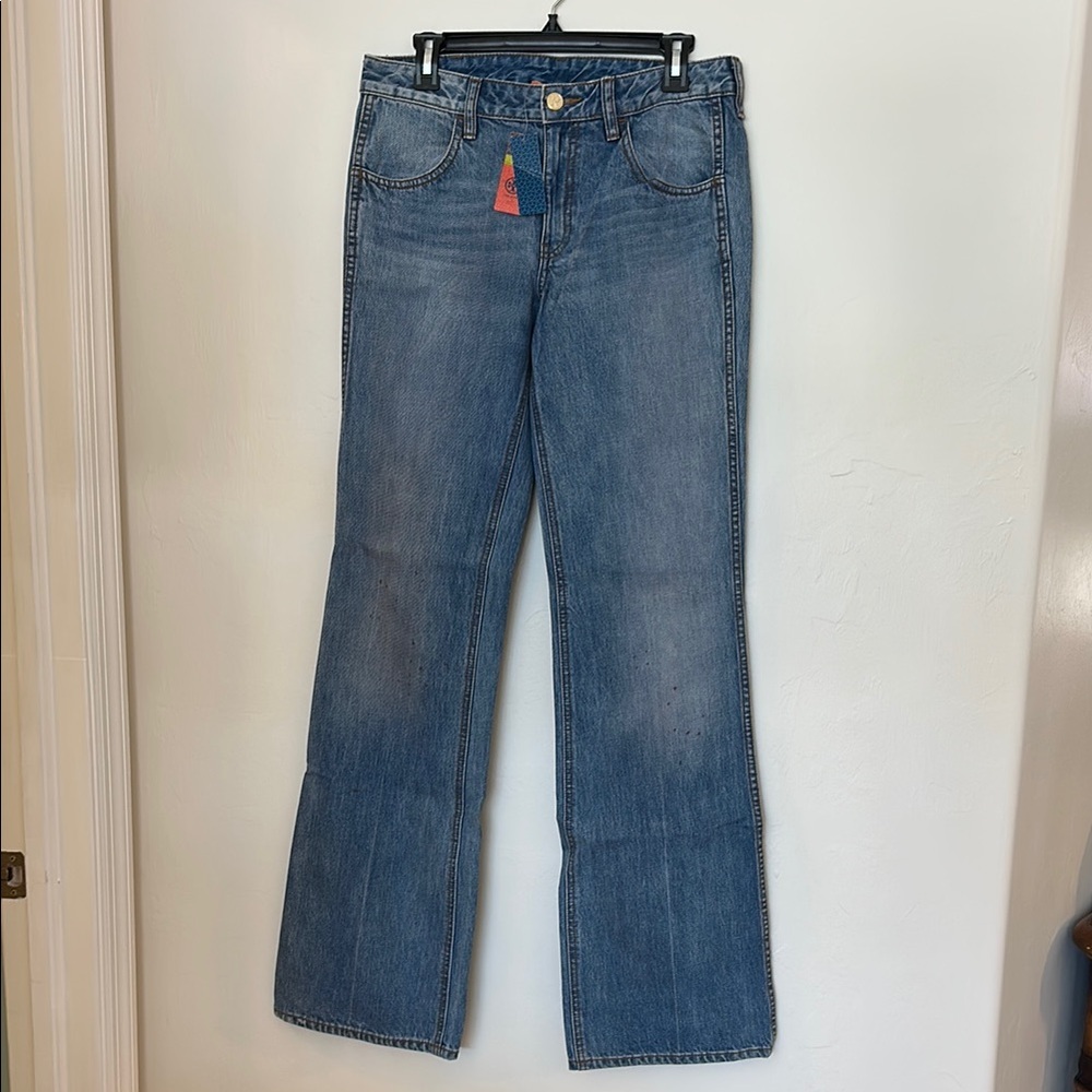 NWT Tory Burch Leigh Flare Cowboy Stonewash Wide Leg Jeans sz 28
